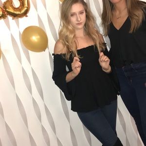 Black off the shoulder babydoll top